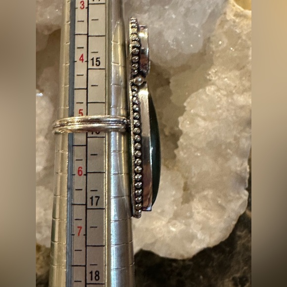 Natural Shiva Shell & Natural Green Chalcedony Stone Silver Plated Ring Size 5 - Picture 3 of 4